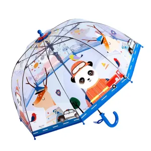 Dome Style Panda Police Transparent Blue Umbrella for Kids
