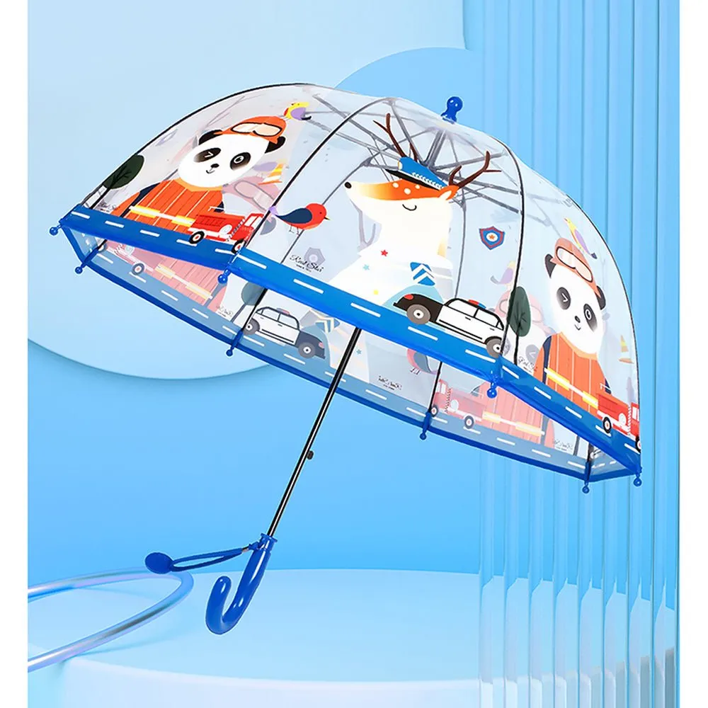 Dome Style Panda Police Transparent Blue Umbrella for Kids