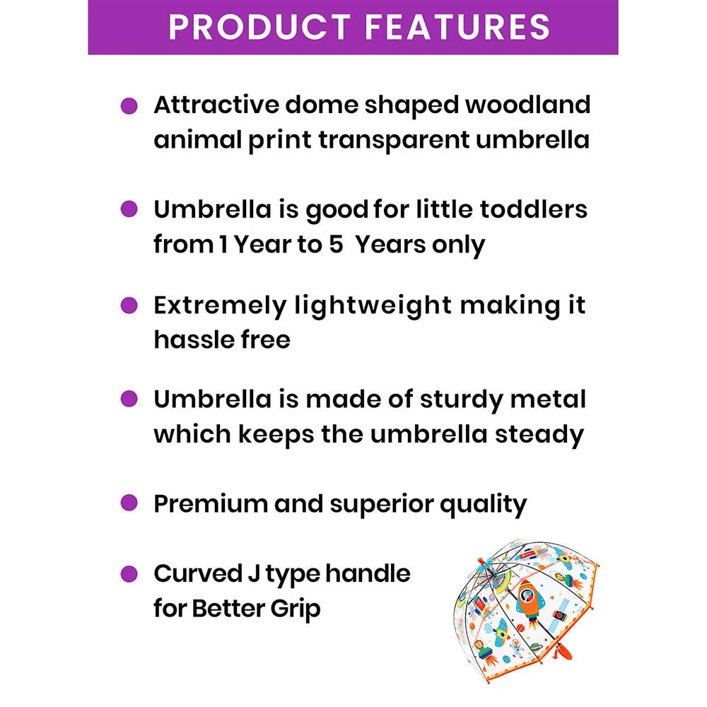 Dome Style, Rocket theme Transparent Umbrella for Kids