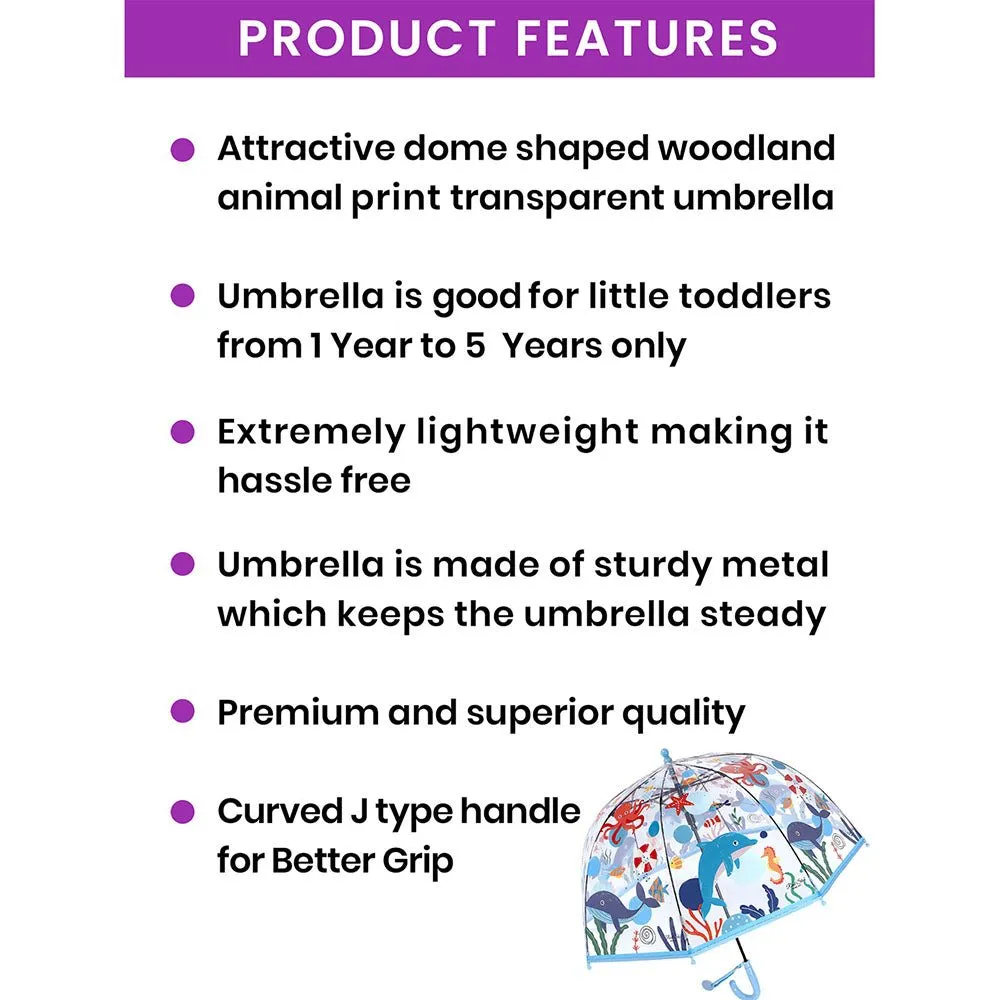 Dome Style, Sea Octopus theme Transparent Umbrella for Kids
