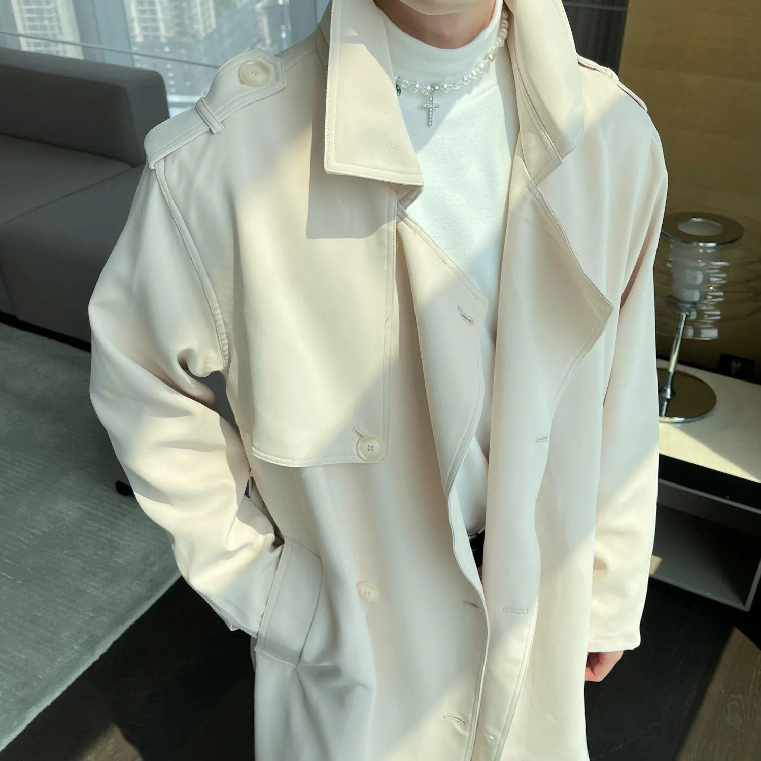 Double-Breasted Belted Long Trench Coat