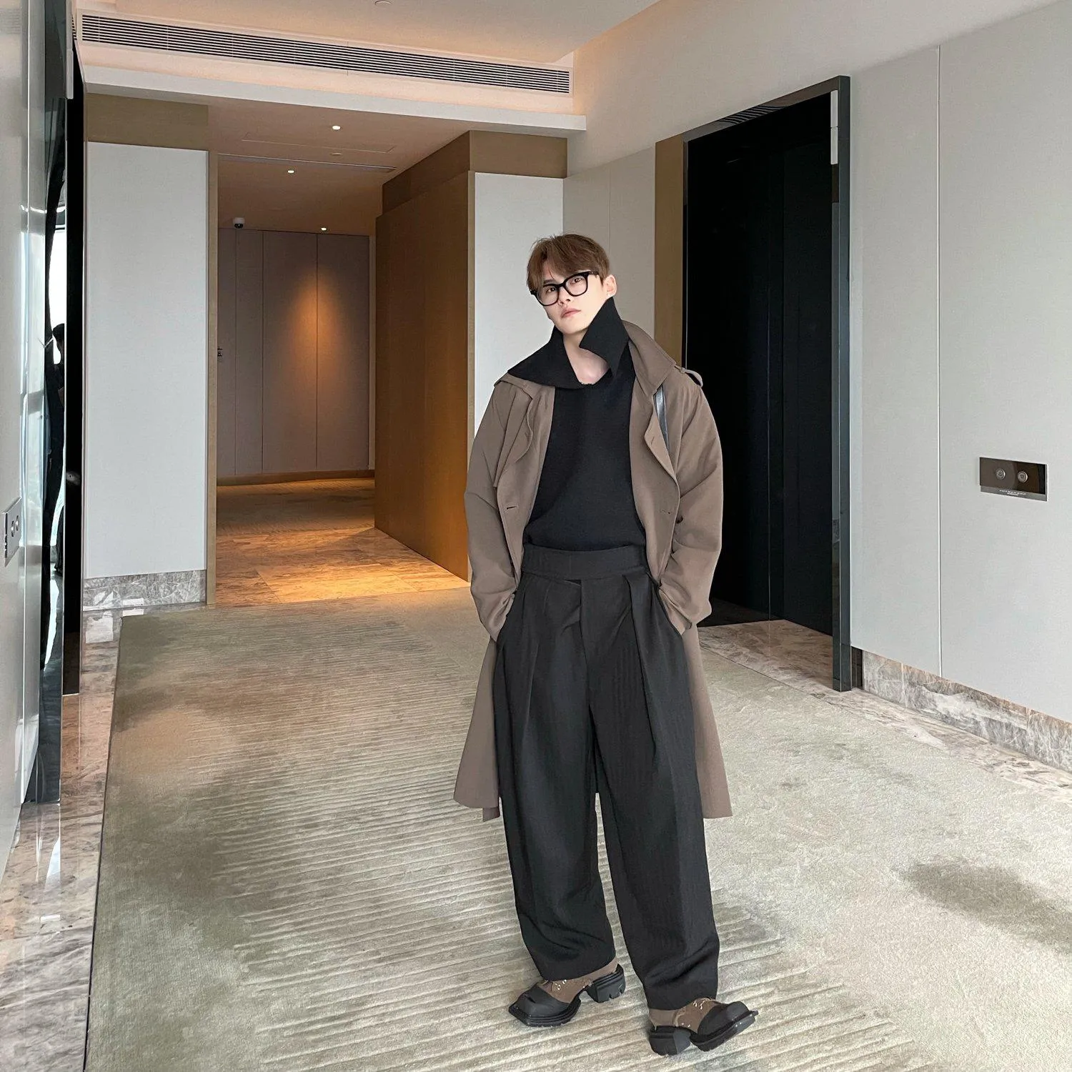 Double-Breasted Belted Long Trench Coat