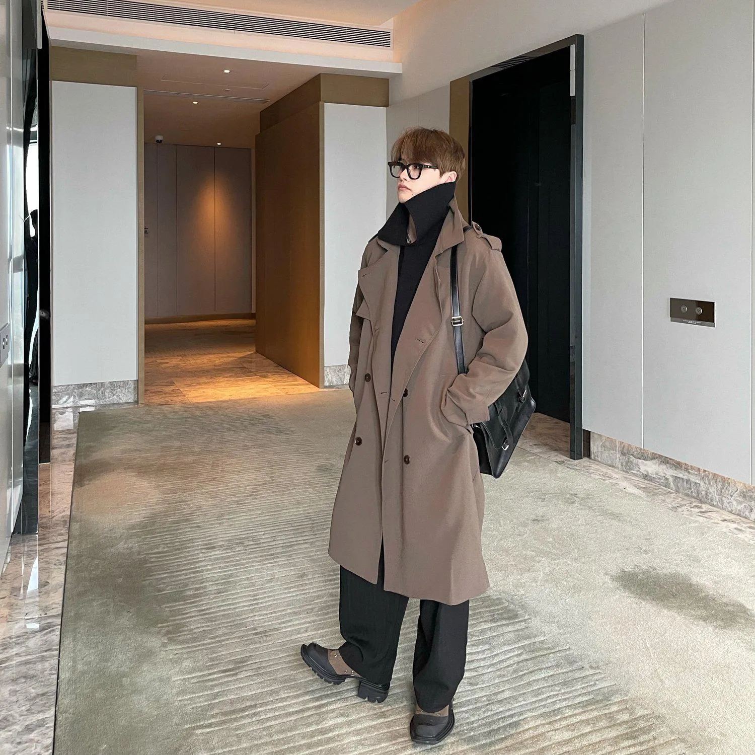 Double-Breasted Belted Long Trench Coat