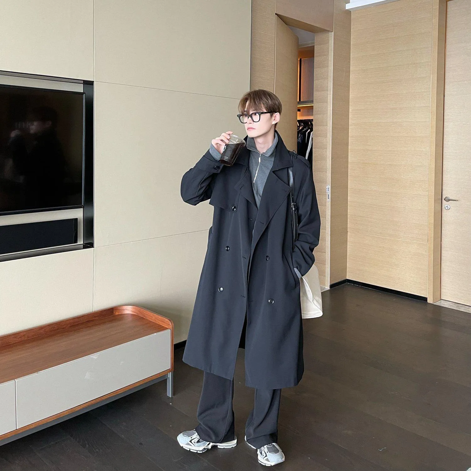 Double-Breasted Belted Long Trench Coat