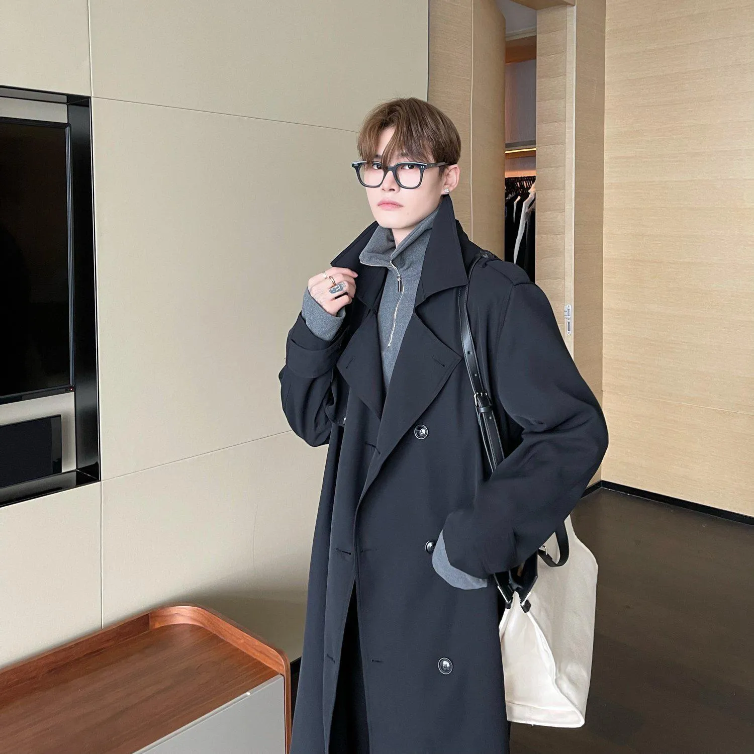 Double-Breasted Belted Long Trench Coat