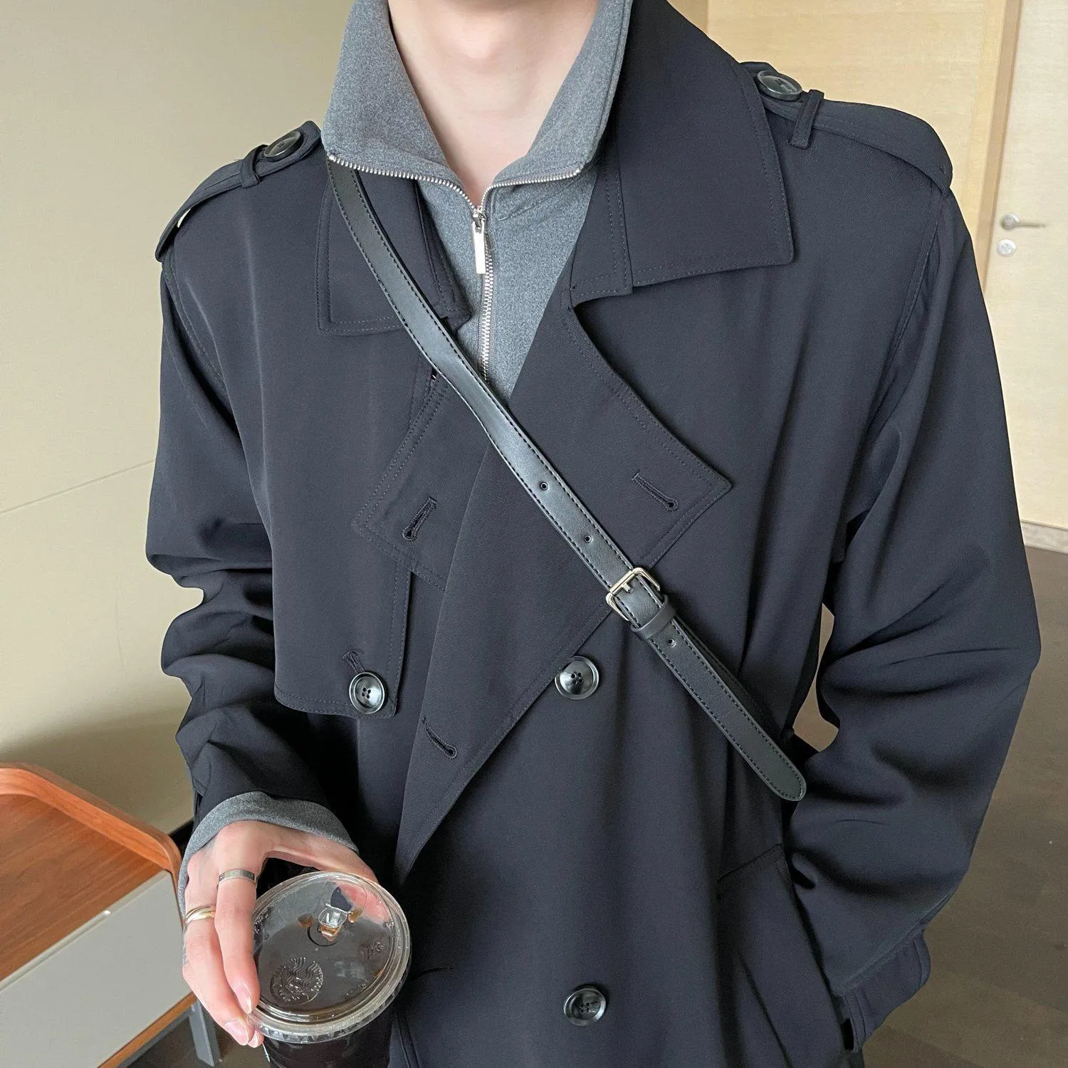 Double-Breasted Belted Long Trench Coat