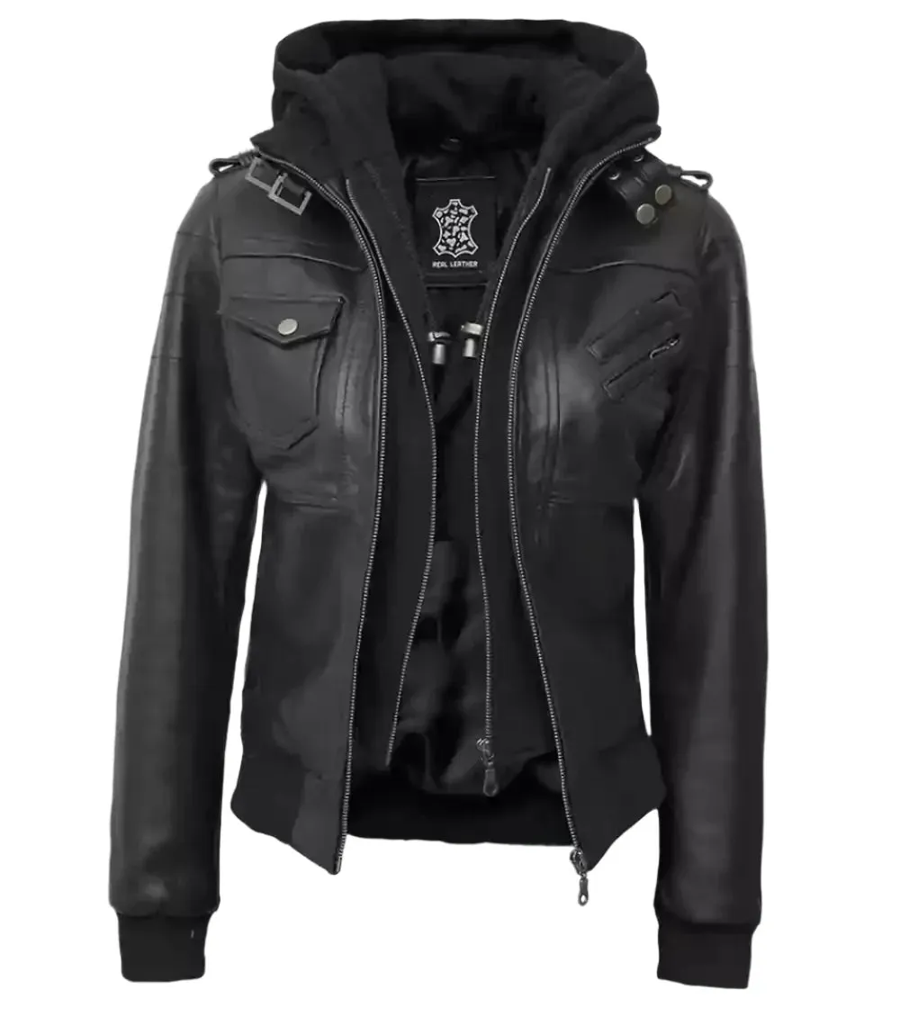 Edinburgh Womens Black Bomber Leather Jacket