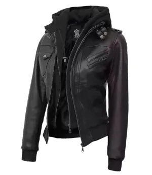 Edinburgh Womens Black Bomber Leather Jacket