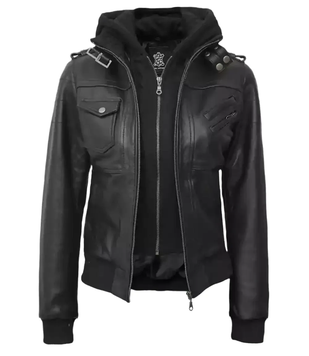Edinburgh Womens Black Bomber Leather Jacket