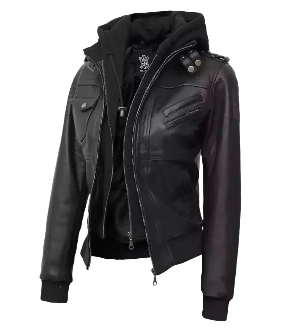 Edinburgh Womens Black Bomber Leather Jacket