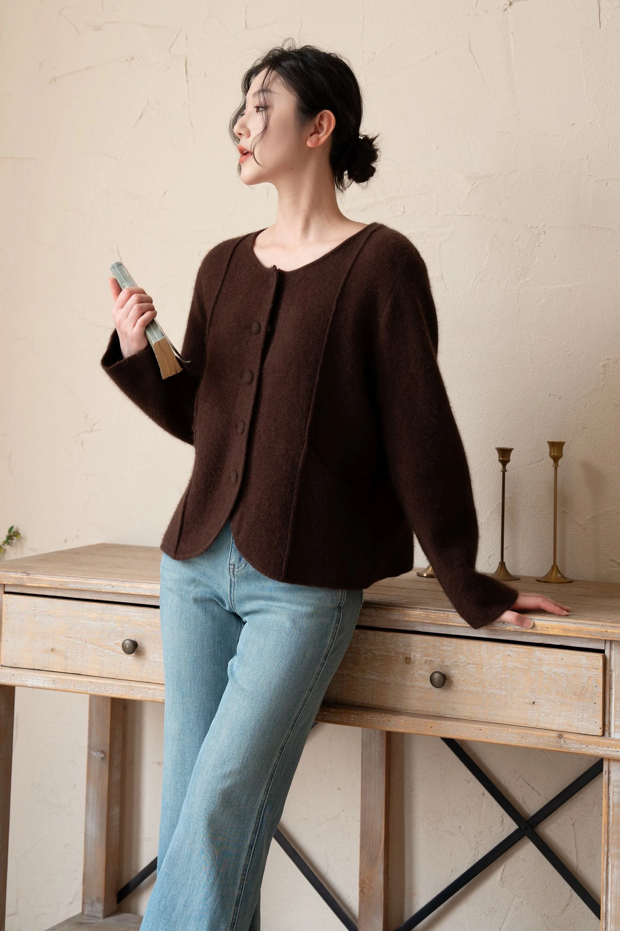 Eloise Wool And Raccoon Yarn Cardigan - Brown
