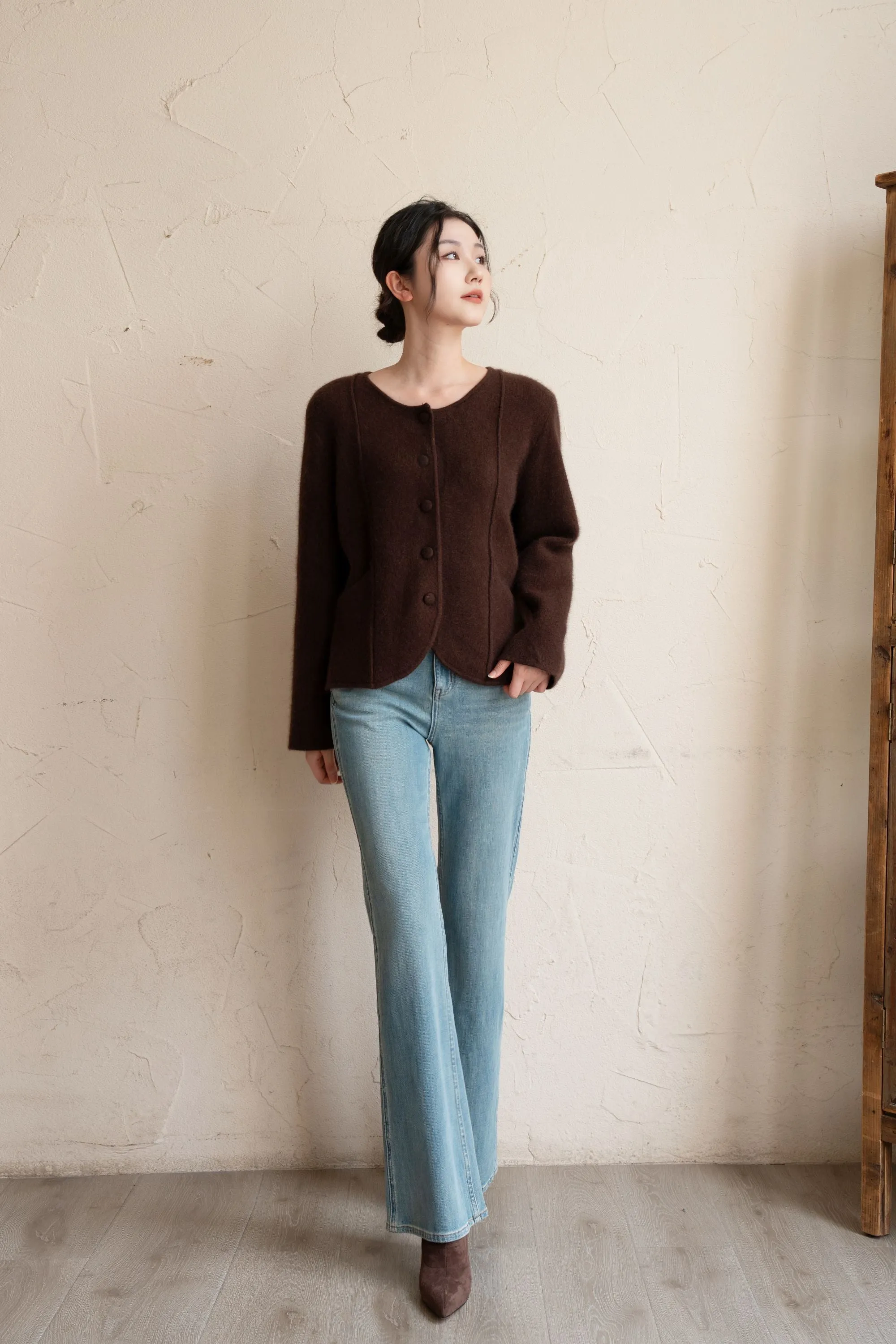 Eloise Wool And Raccoon Yarn Cardigan - Brown