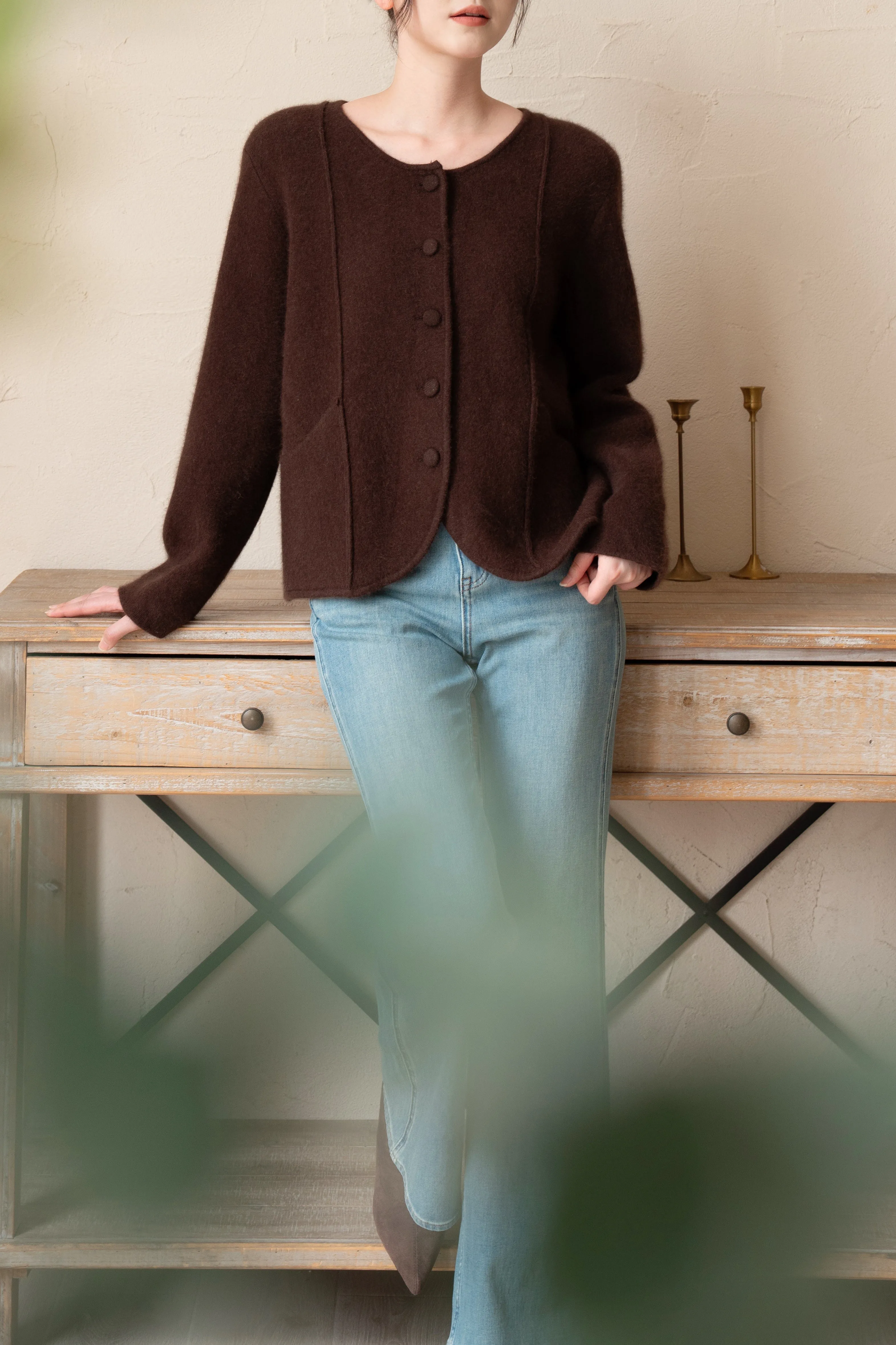 Eloise Wool And Raccoon Yarn Cardigan - Brown