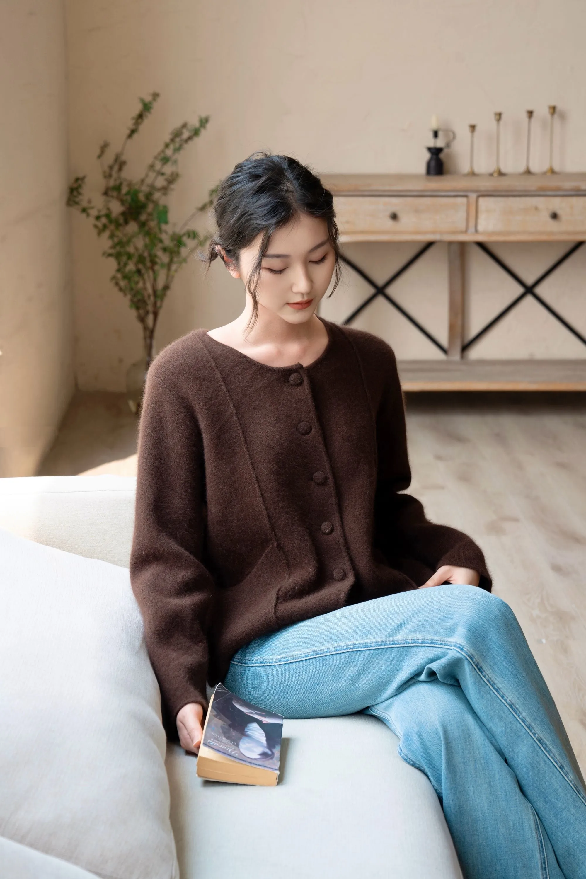 Eloise Wool And Raccoon Yarn Cardigan - Brown