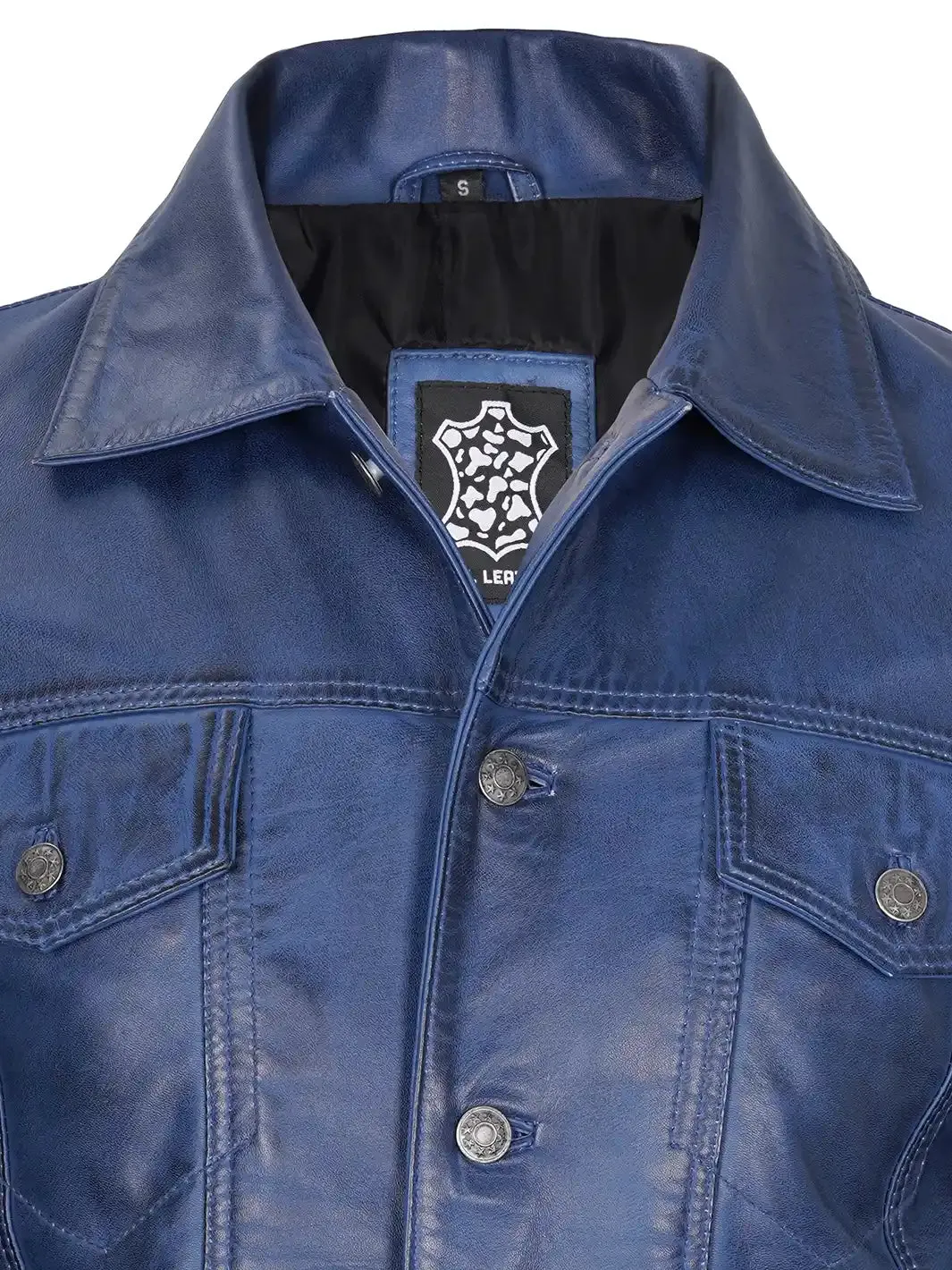Fernando Men's Blue Leather Trucker Jacket