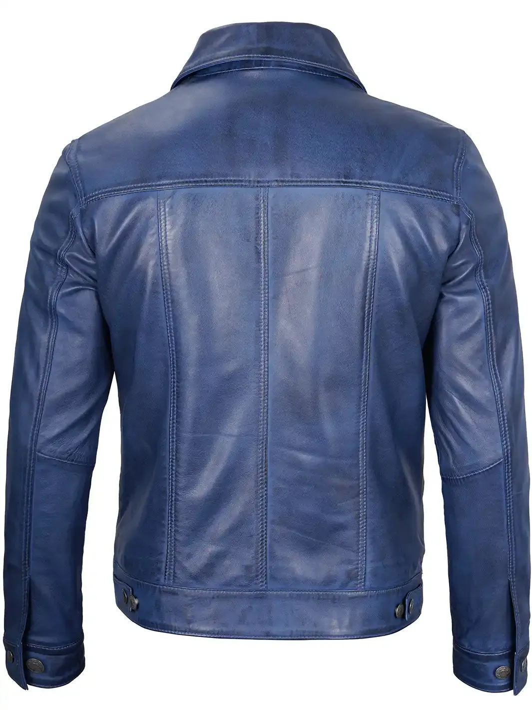 Fernando Men's Blue Leather Trucker Jacket