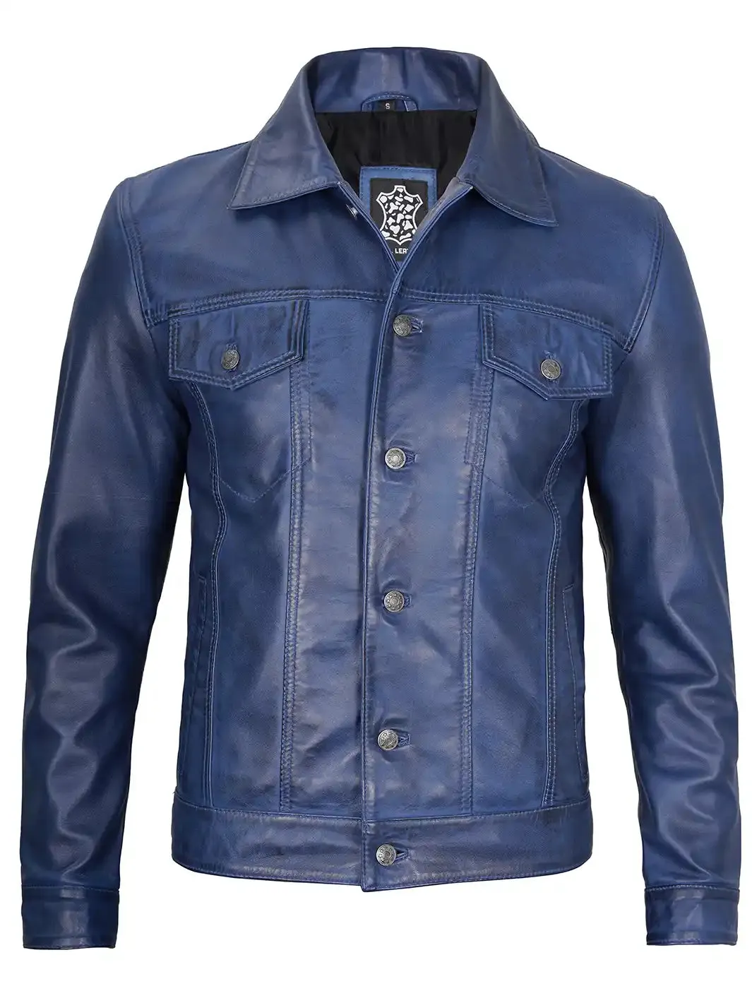 Fernando Men's Blue Leather Trucker Jacket