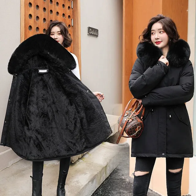 Fur Hooded Long Wool Winter Coats