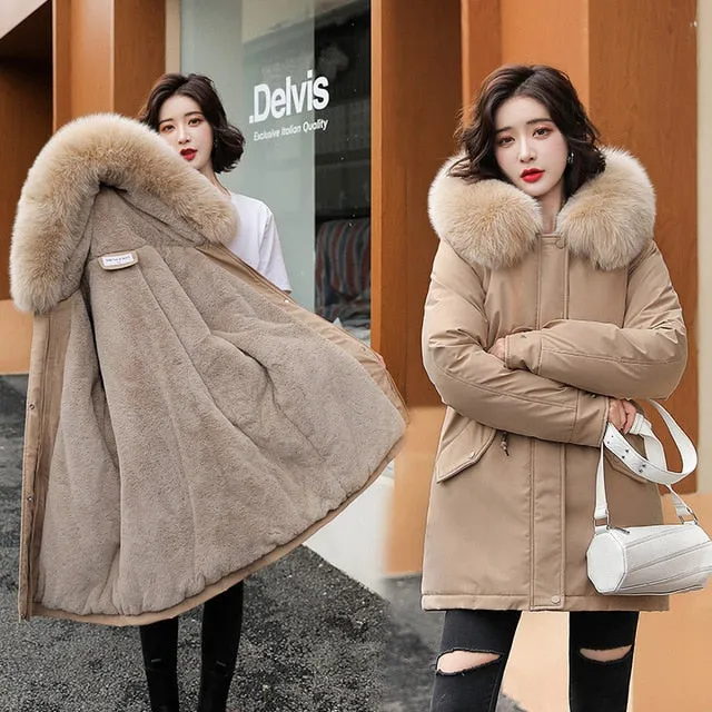 Fur Hooded Long Wool Winter Coats