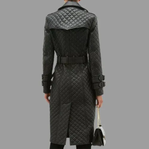Genuine Leather Womens Quilted Trench Coat