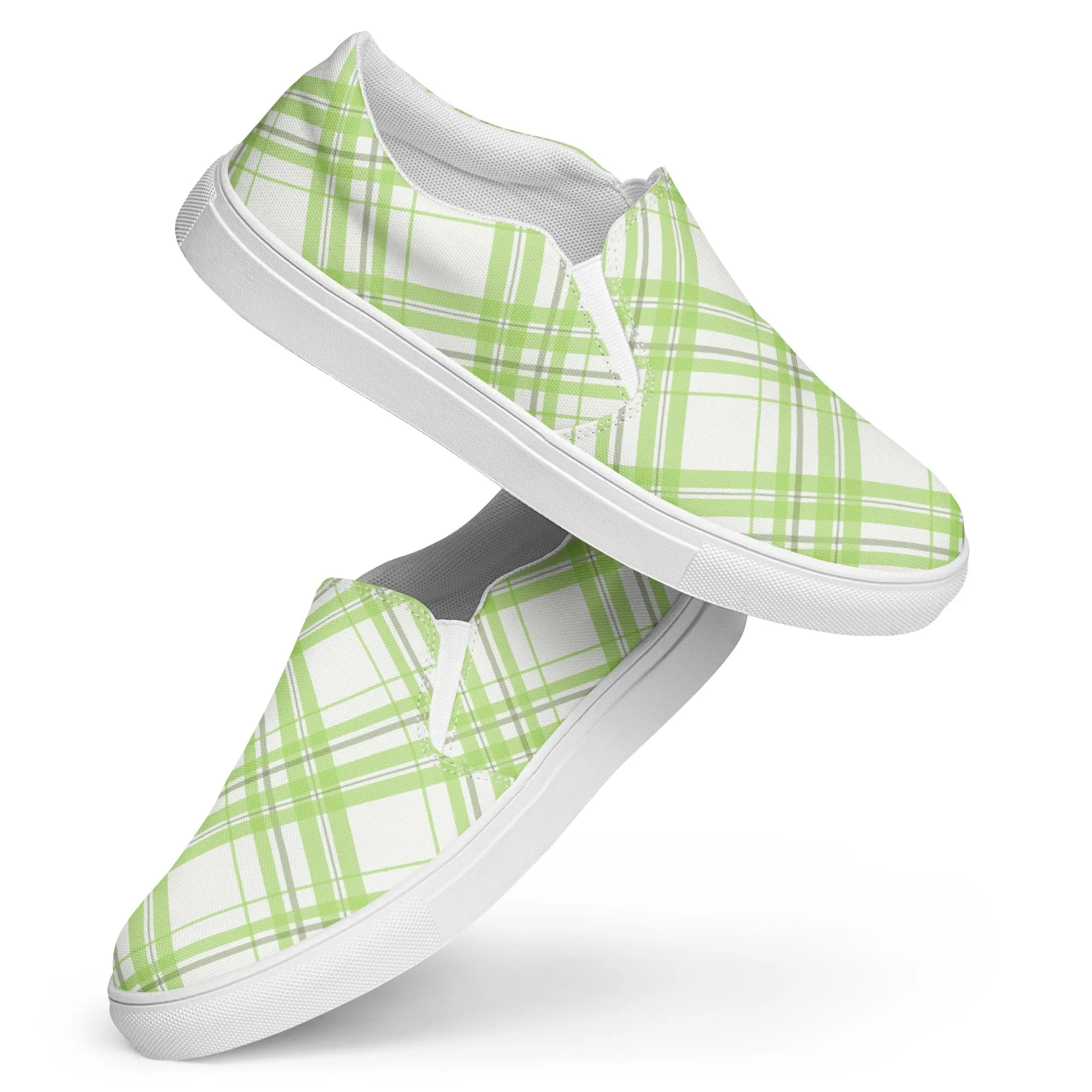 Green Plaid - Women’s slip-on sneakers