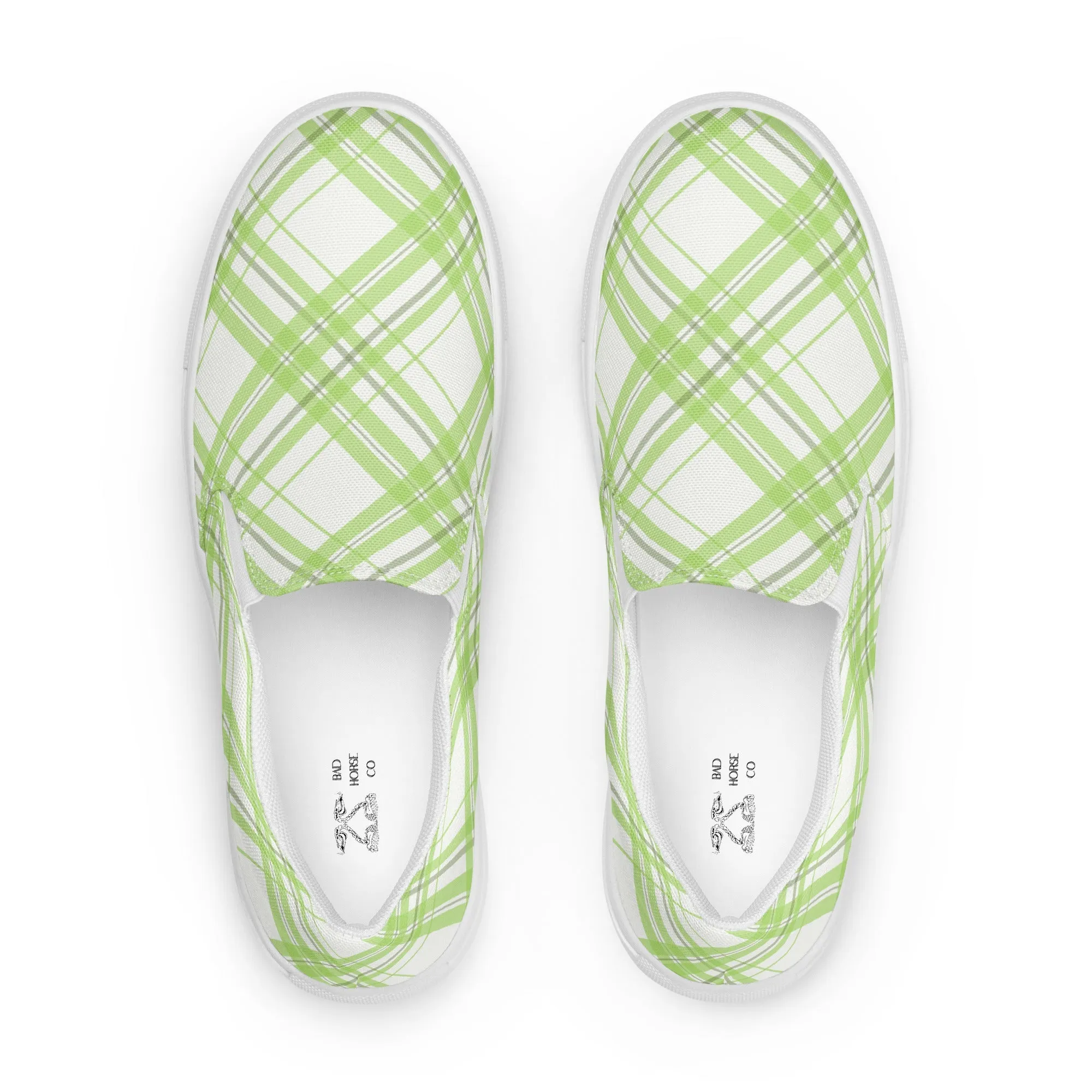 Green Plaid - Women’s slip-on sneakers