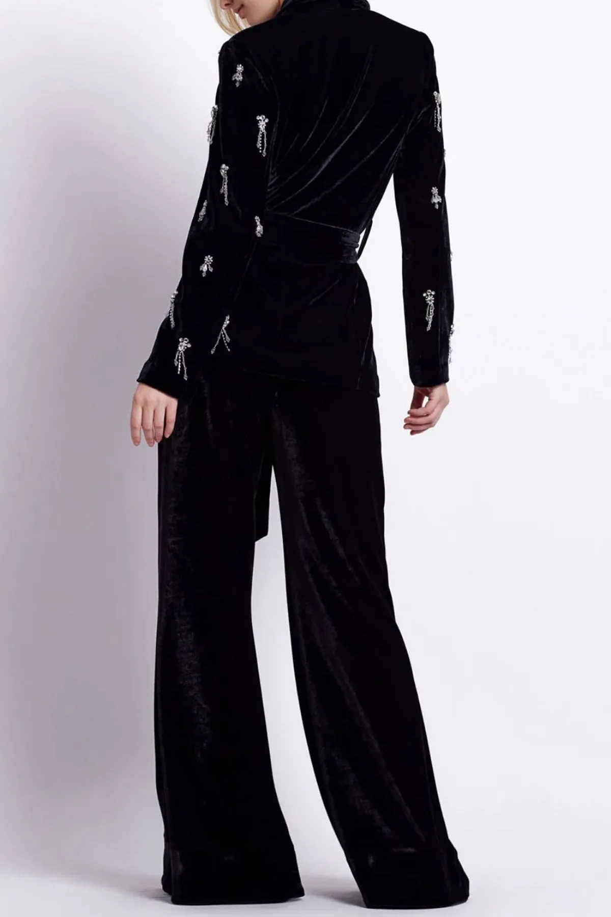 Hand-Beaded Velvet Kimono Jacket in Black