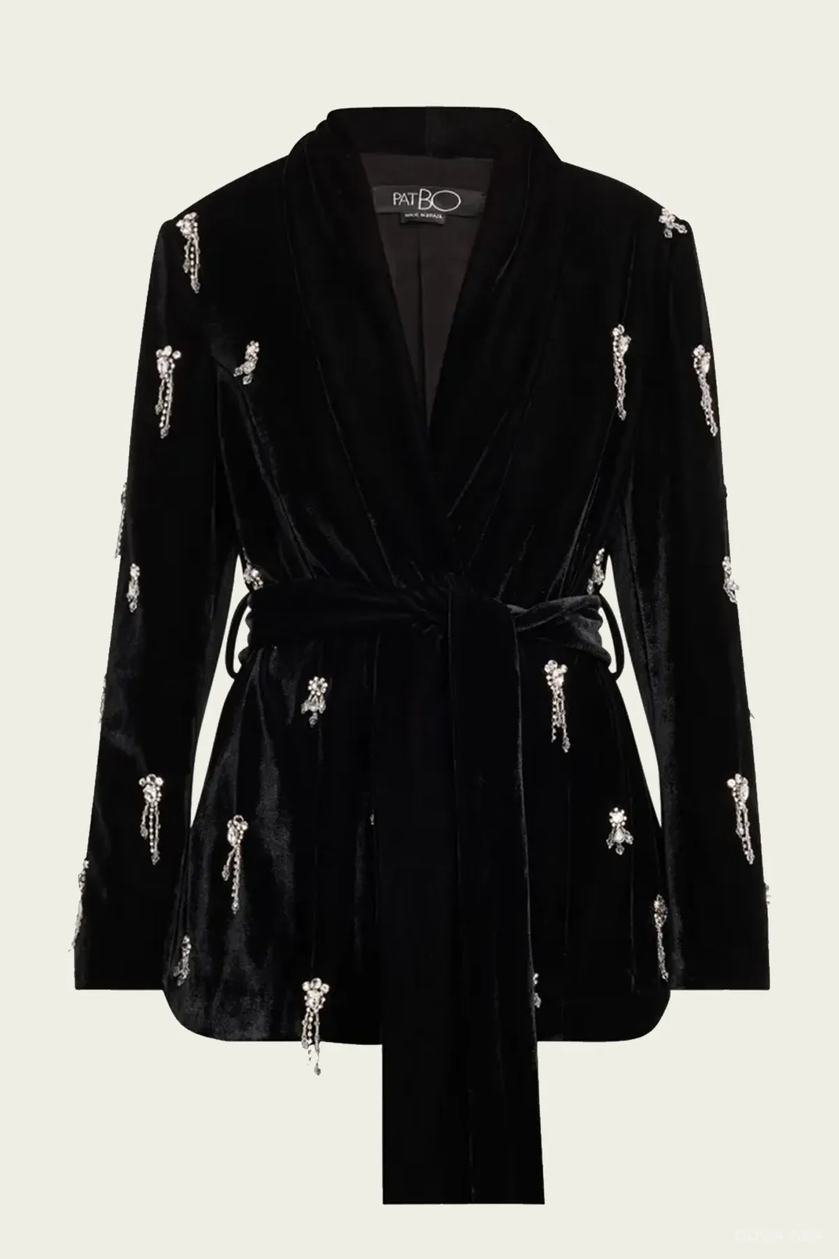 Hand-Beaded Velvet Kimono Jacket in Black