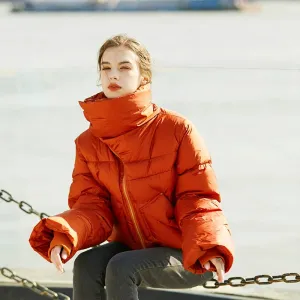High-Collar Orange Puffer Jacket