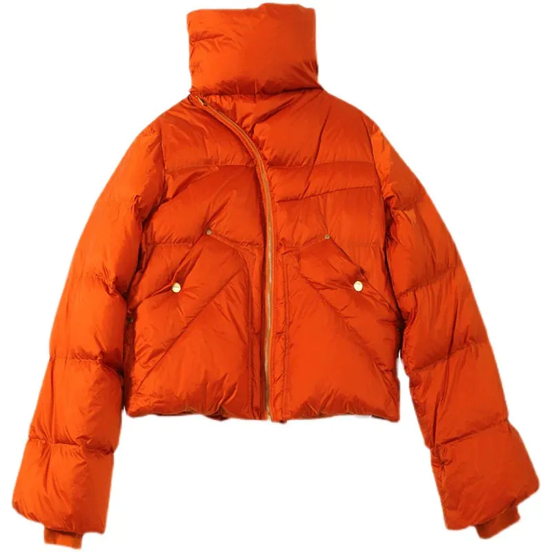 High-Collar Orange Puffer Jacket