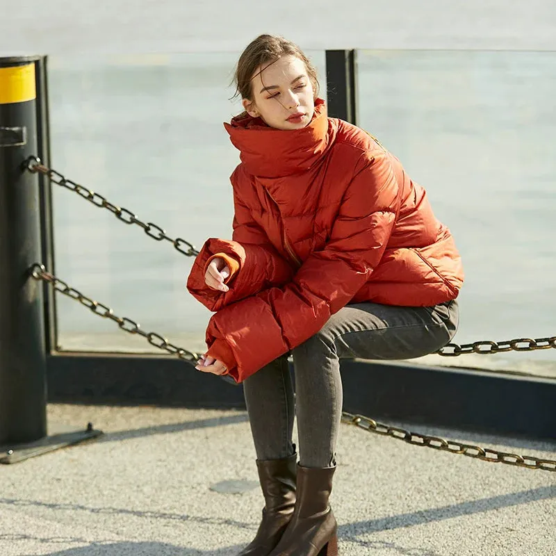 High-Collar Orange Puffer Jacket
