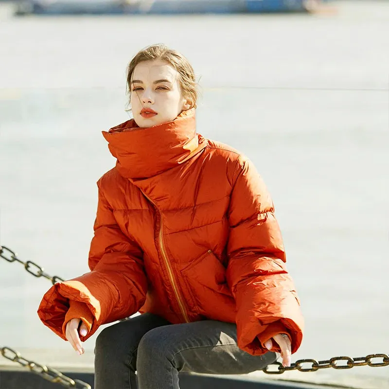 High-Collar Orange Puffer Jacket