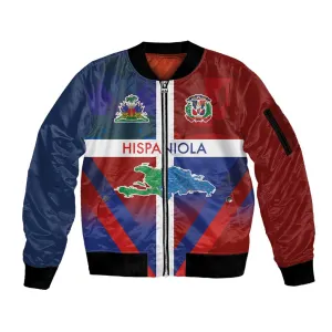Hispaniola Sleeve Zip Bomber Jacket Haiti and Dominican Republic Emblems and Flag Style LT03