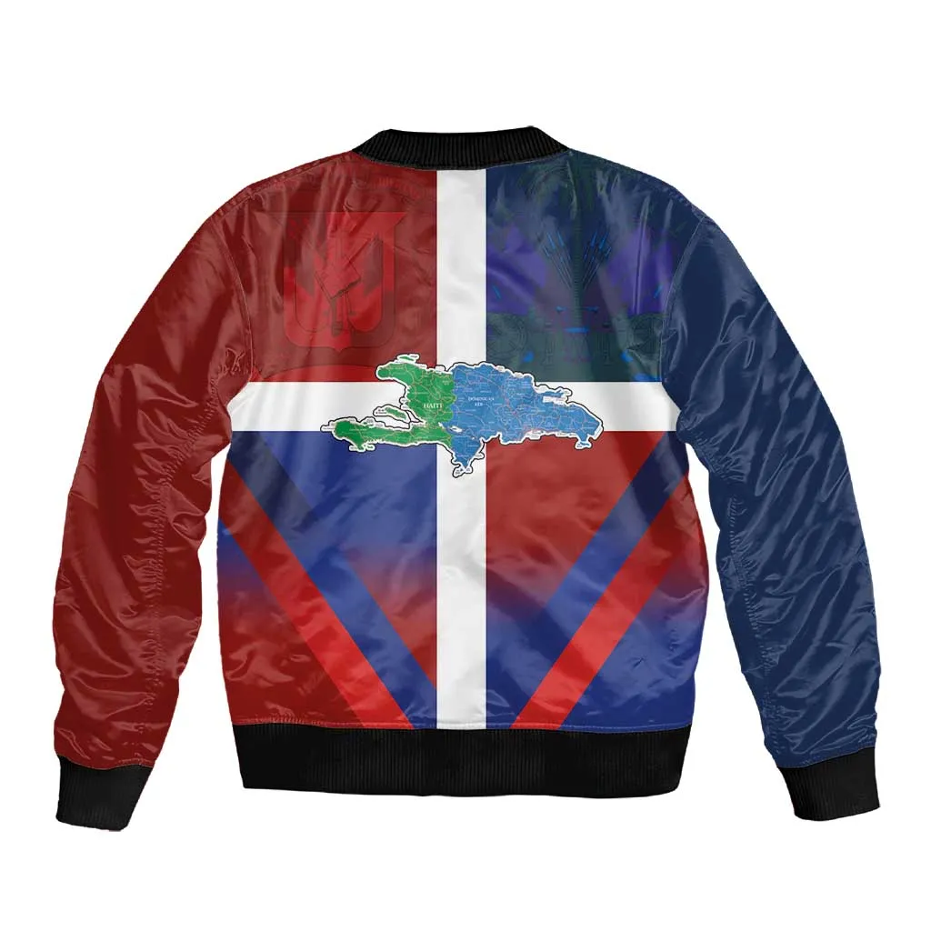 Hispaniola Sleeve Zip Bomber Jacket Haiti and Dominican Republic Emblems and Flag Style LT03