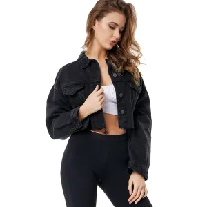 Inferno Cropped Frayed Hem Button-Up Denim Jacket