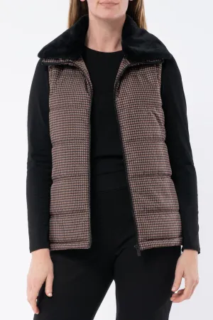 Jump - Houndstooth Puffer Vest - Camel / Black