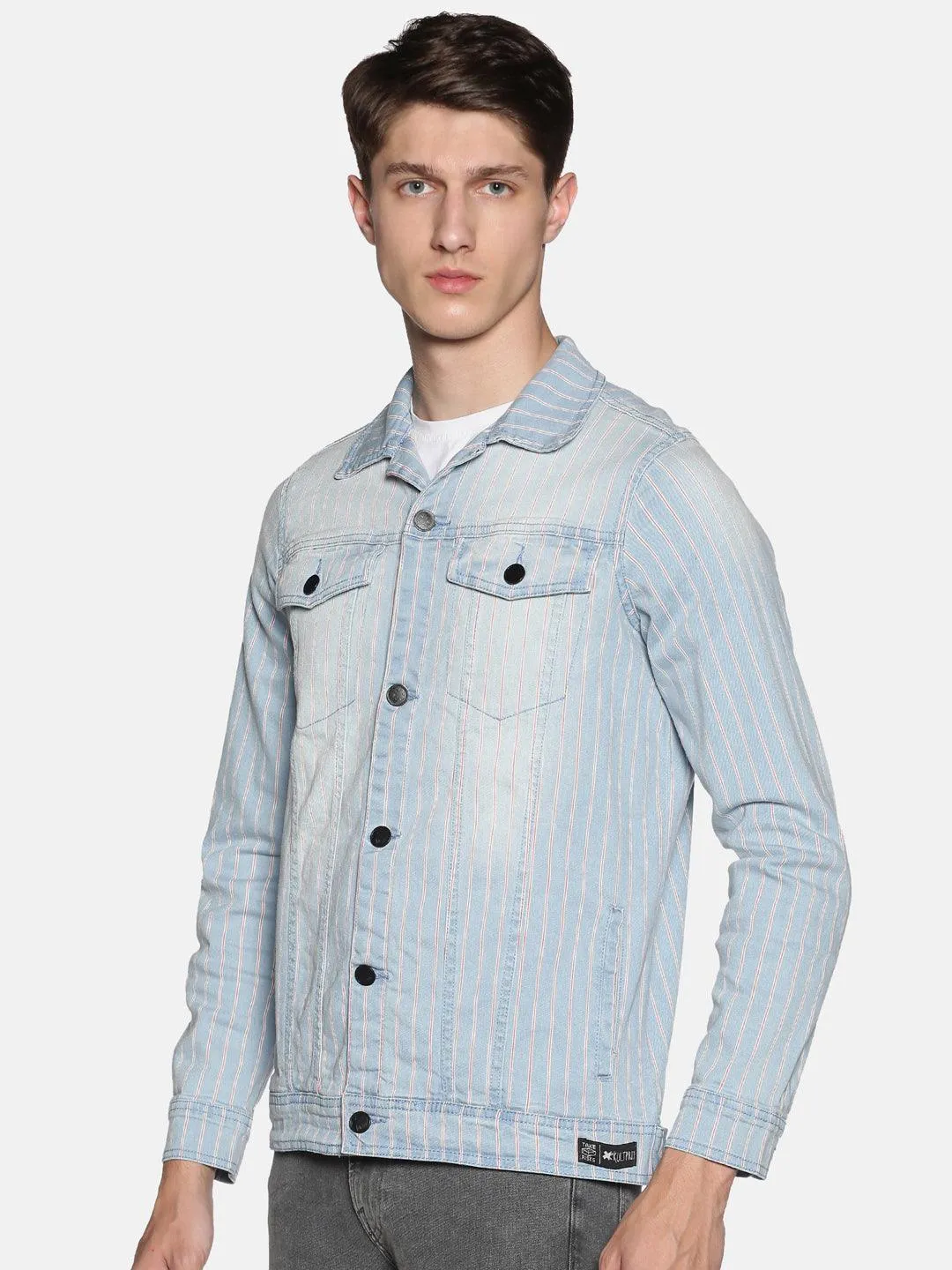 Kultprit Men's Full Sleeves Denim Jackets With Striped