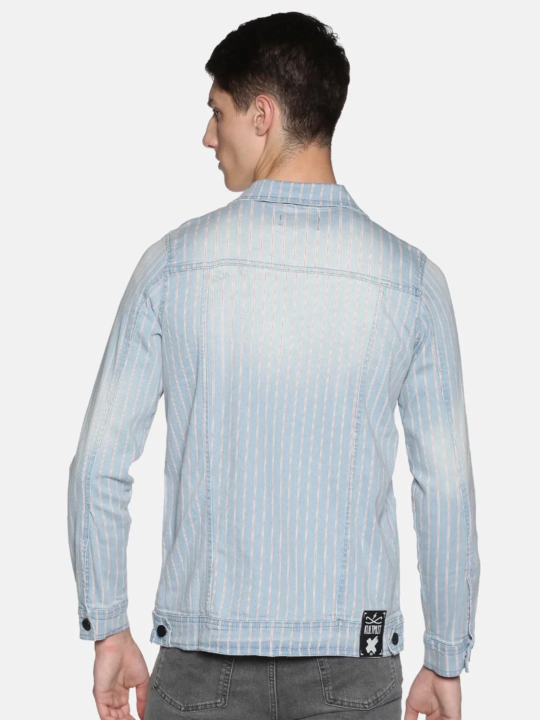 Kultprit Men's Full Sleeves Denim Jackets With Striped