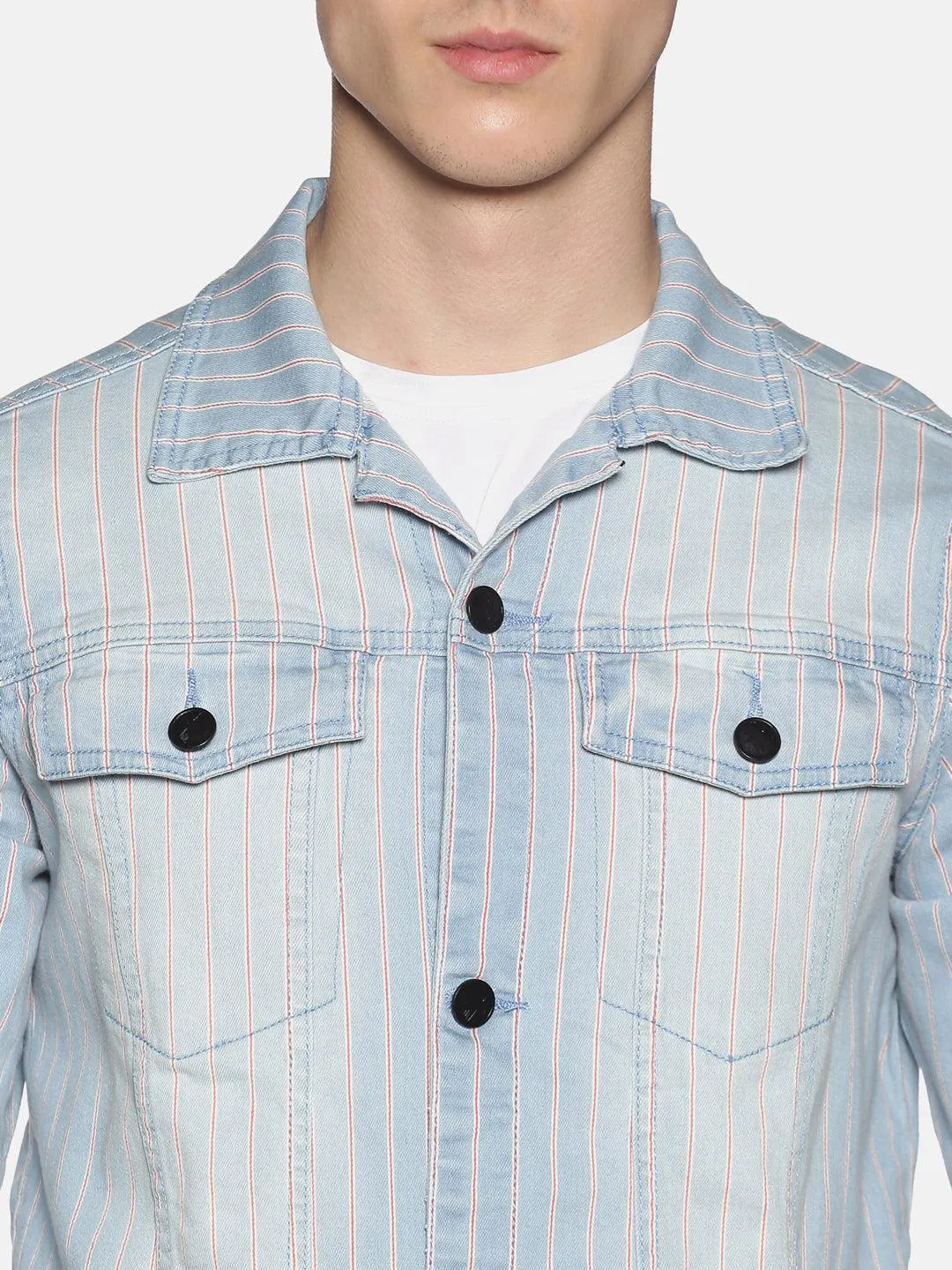 Kultprit Men's Full Sleeves Denim Jackets With Striped
