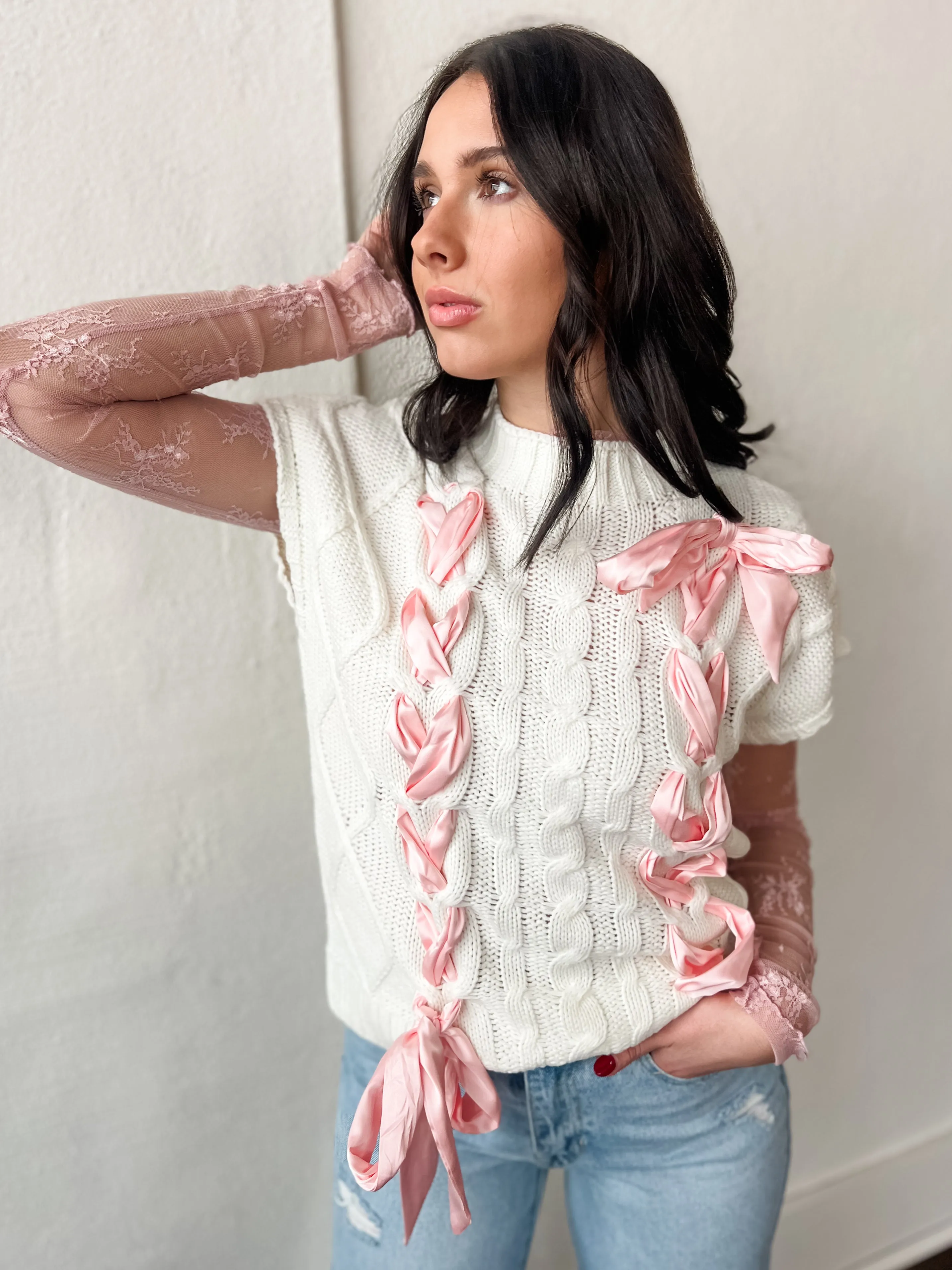 Laced-Up Love Sweater Vest - Ivory
