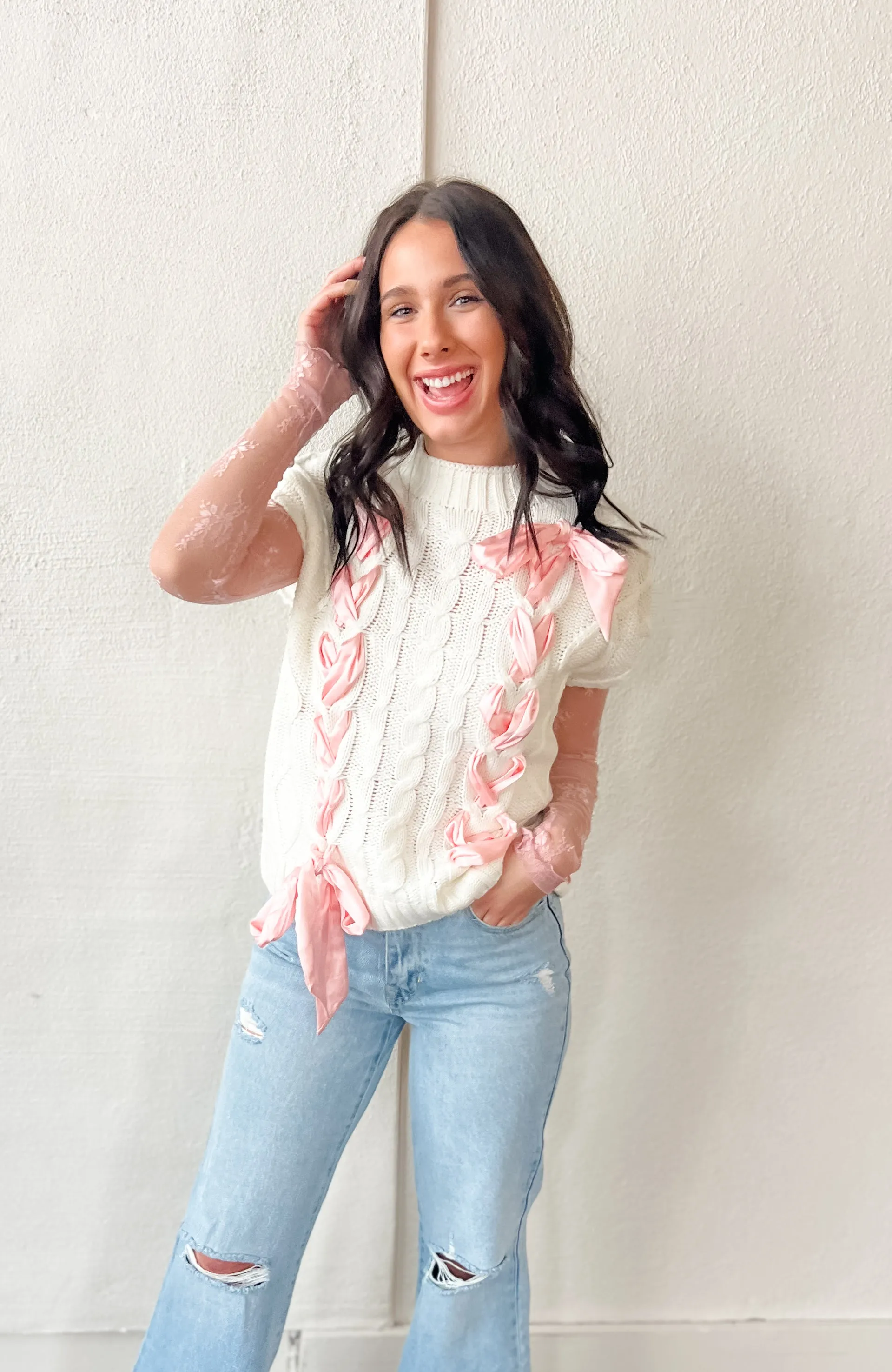 Laced-Up Love Sweater Vest - Ivory