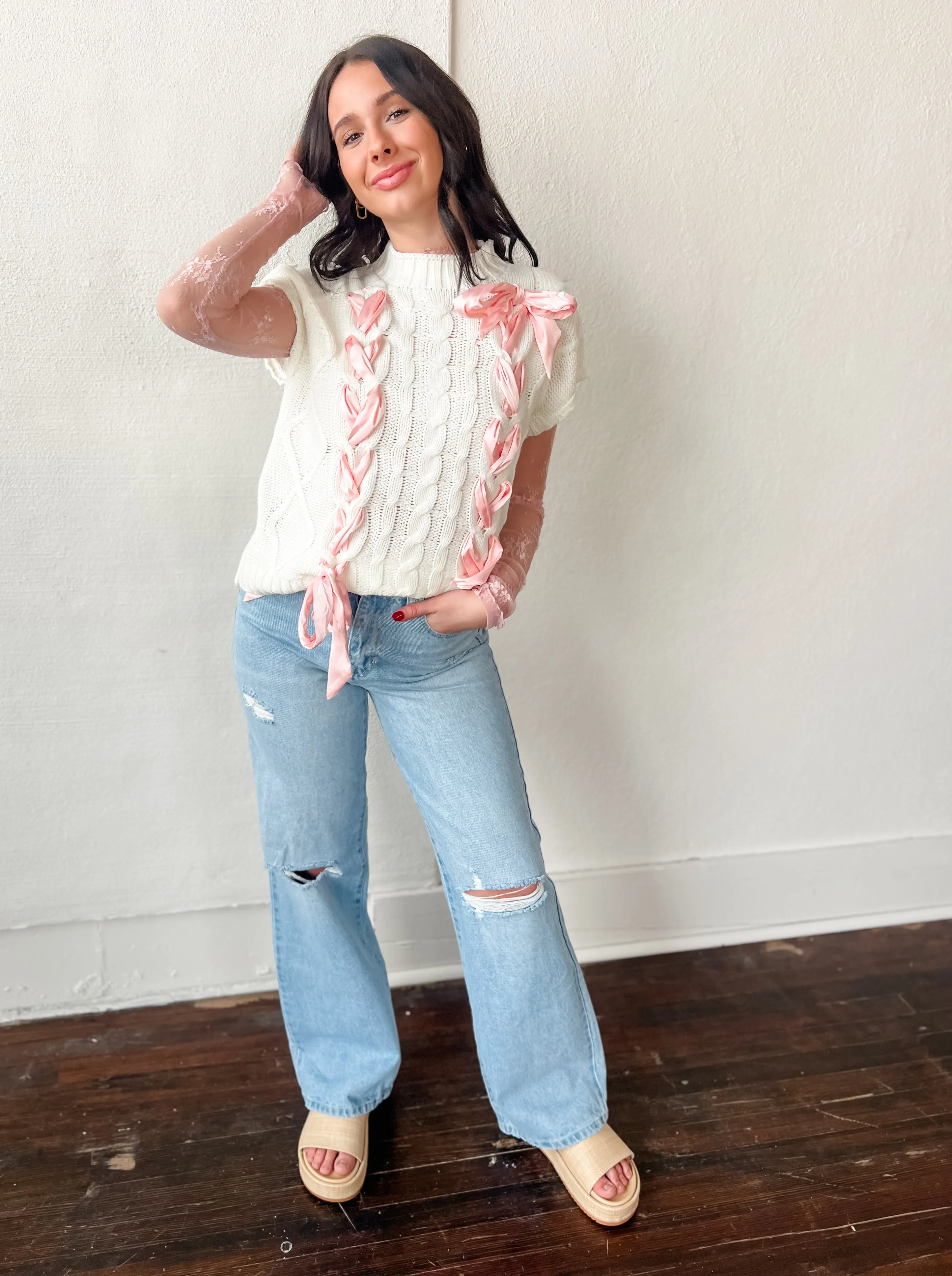 Laced-Up Love Sweater Vest - Ivory
