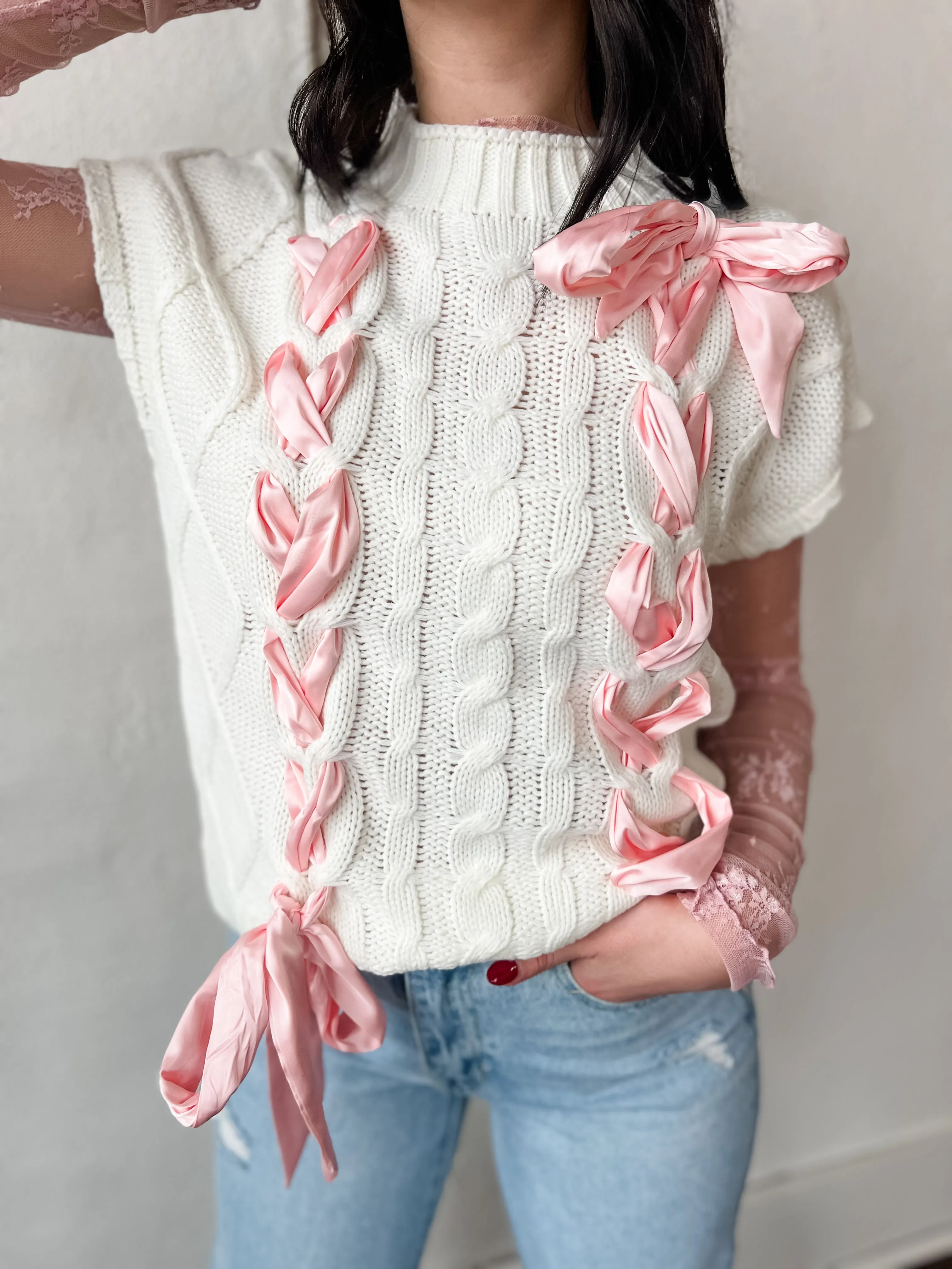 Laced-Up Love Sweater Vest - Ivory