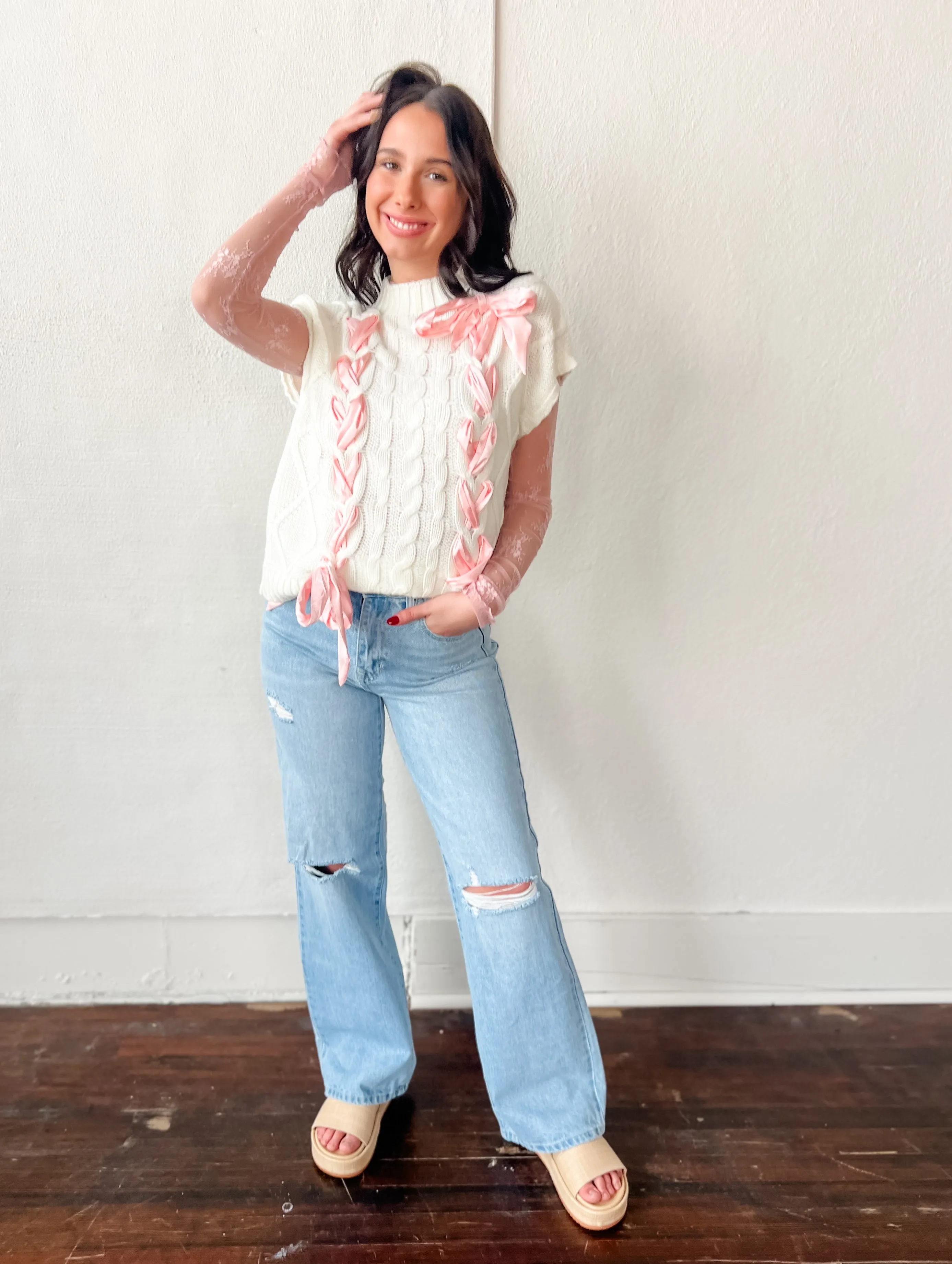 Laced-Up Love Sweater Vest - Ivory