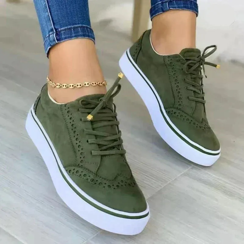 Ladies' Brown Lace-Up Sneakers for Women - Trendy Casual Shoes