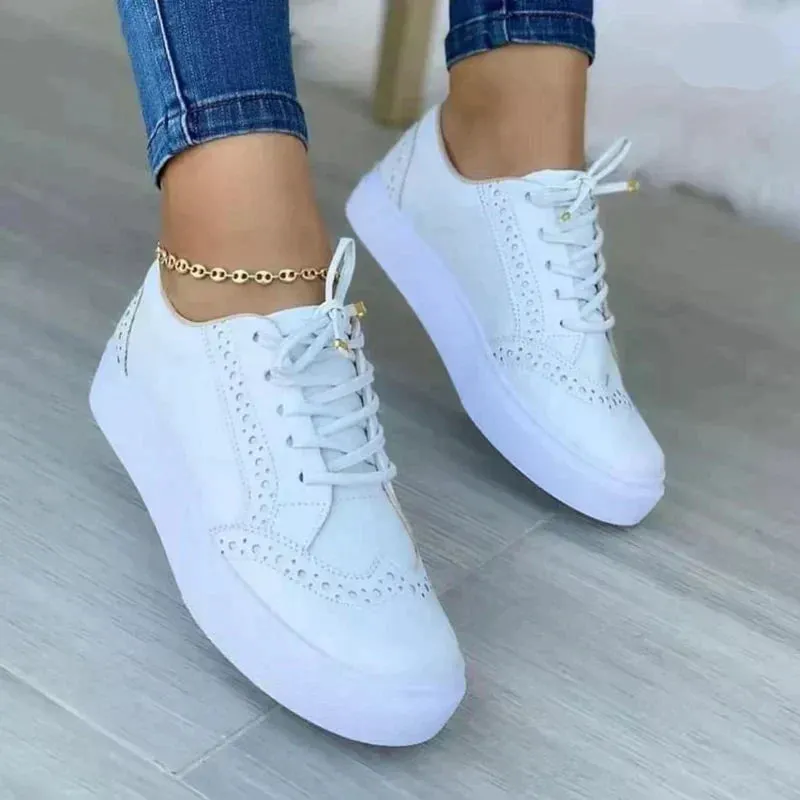 Ladies' Brown Lace-Up Sneakers for Women - Trendy Casual Shoes