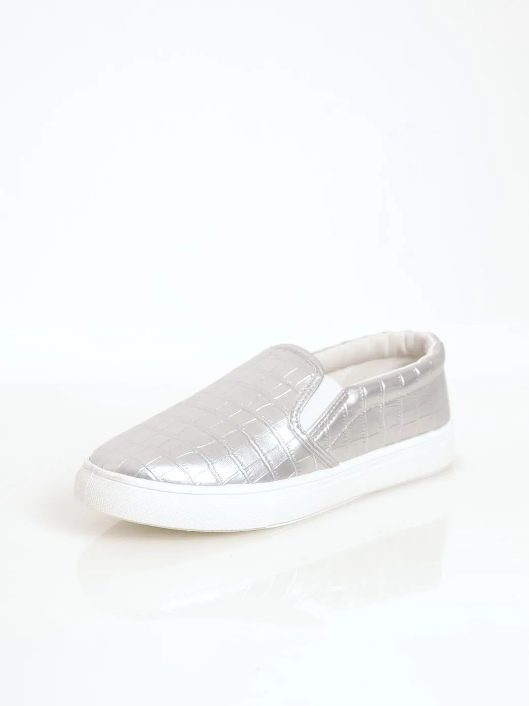 Ladies Metallic Snake Slip-On Sneaker - Silver