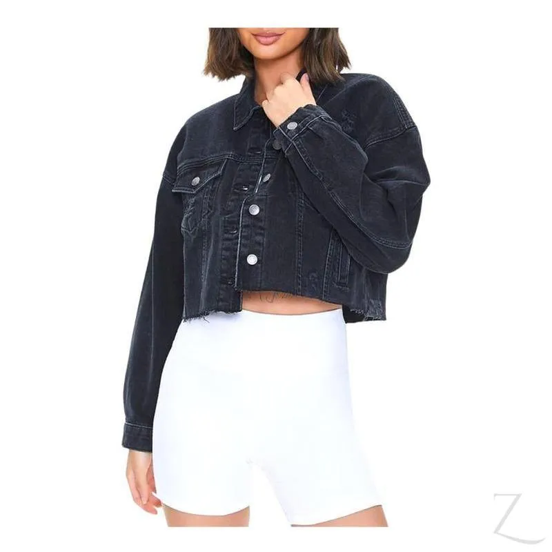 Ladies Super Strong Cropped Denim Jacket | Ripped | "Fele"