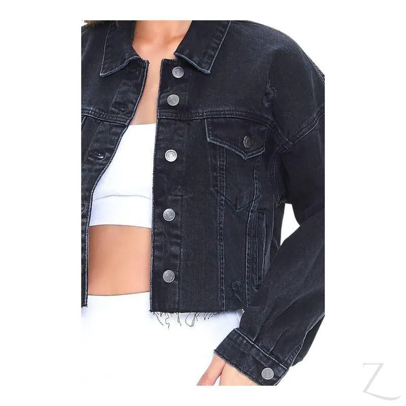 Ladies Super Strong Cropped Denim Jacket | Ripped | "Fele"