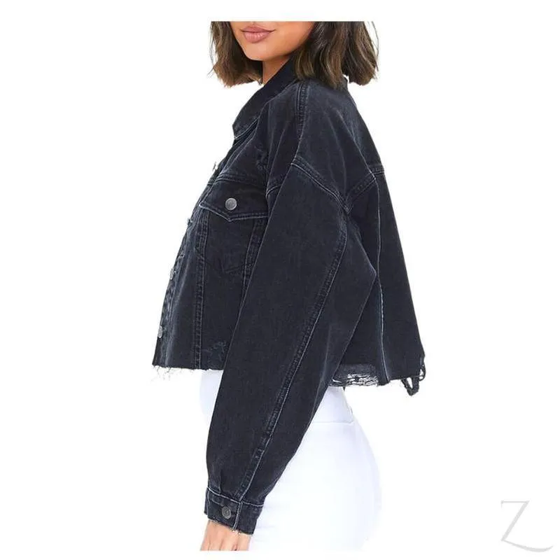 Ladies Super Strong Cropped Denim Jacket | Ripped | "Fele"